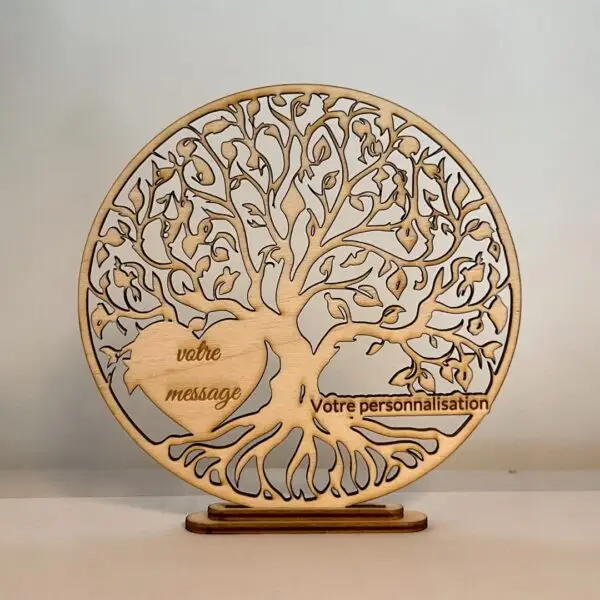 Arbre de Vie en Bois Coeur avec Support - Découpé et Gravé au Laser – Image 2