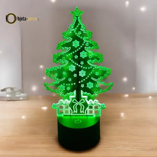 Veilleuse 3D LED Sapin de Noël Multicolore Personnalisable avec Télécommande - 16 Couleurs