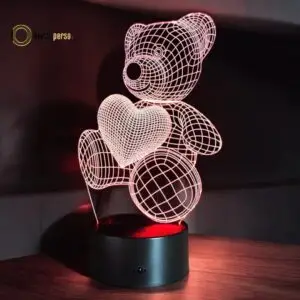 Veilleuse 3D LED Ours avec Cœur Multicolore Personnalisable avec Télécommande - 16 Couleurs