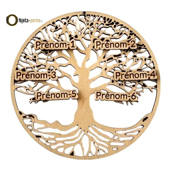 Arbre de Vie en Bois 140x140 mm - Personnalisable jusqu’à 6 Prénoms ou Texte Court