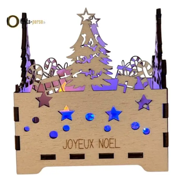 Bougeoir de Noël - Découpe Sapin et Cadeau en Bois 89x89 mm - Personnalisable avec ou sans Bougie LED – Image 4