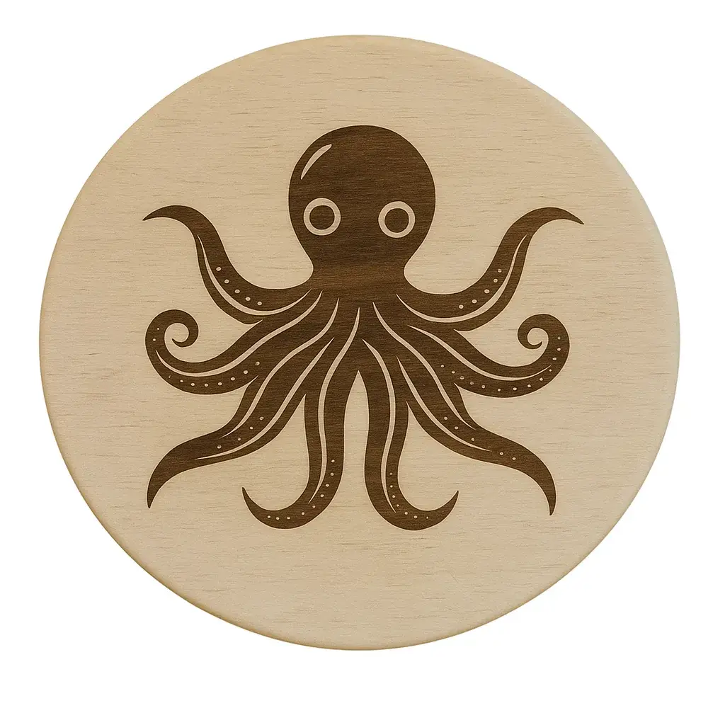 Décoration Murale Ronde Poulpe en Bois 120×120 mm – Personnalisable – Objets-perso.fr