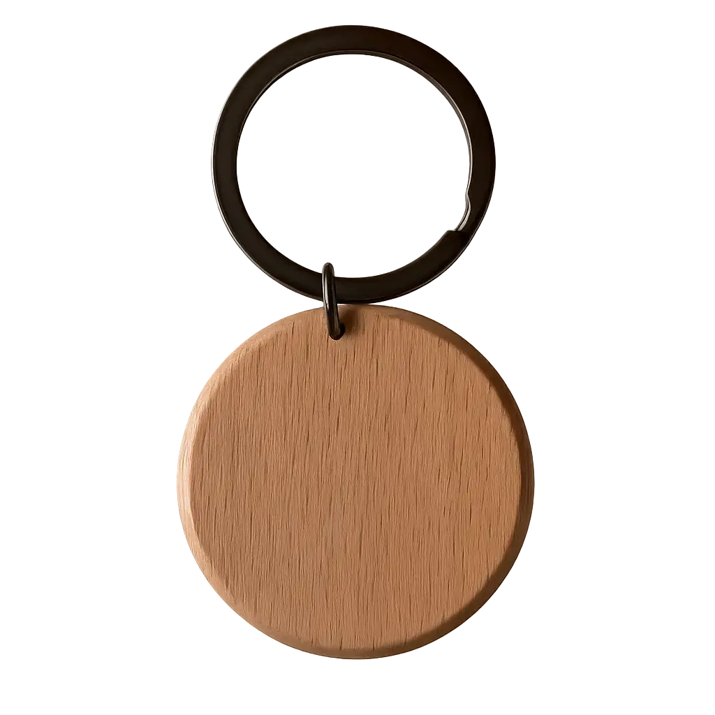 Porte-clés Personnalisé en Bois Naturel – 40x40x5 mm – Forme Ronde – Personnalisable