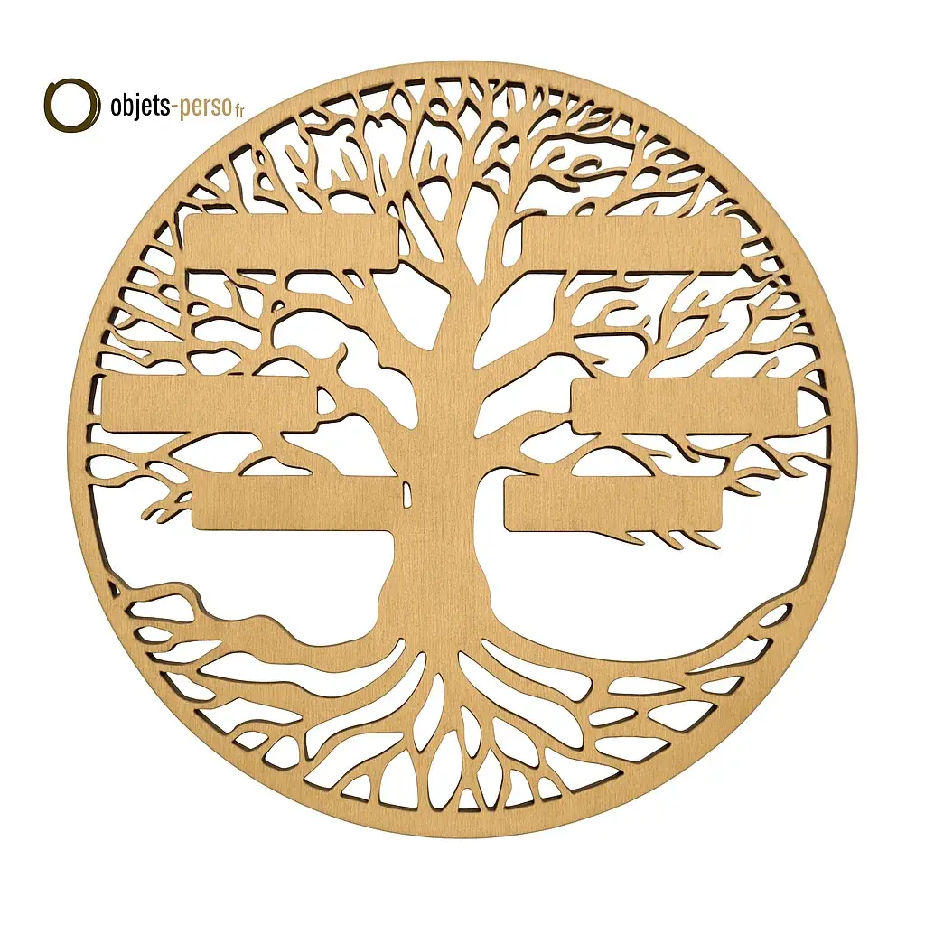 Arbre de Vie en Bois 140×140 mm – Personnalisable jusqu’à 6 Prénoms ou Texte Court