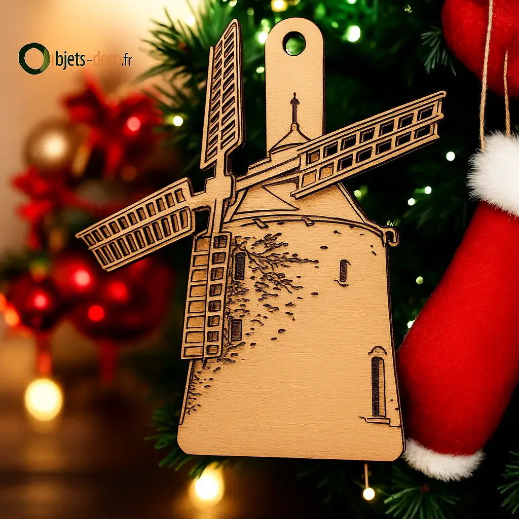 Décoration de Noël en Bois – Moulin de Provence Personnalisable – Inspiration Provençale – Découpe et Gravure Laser