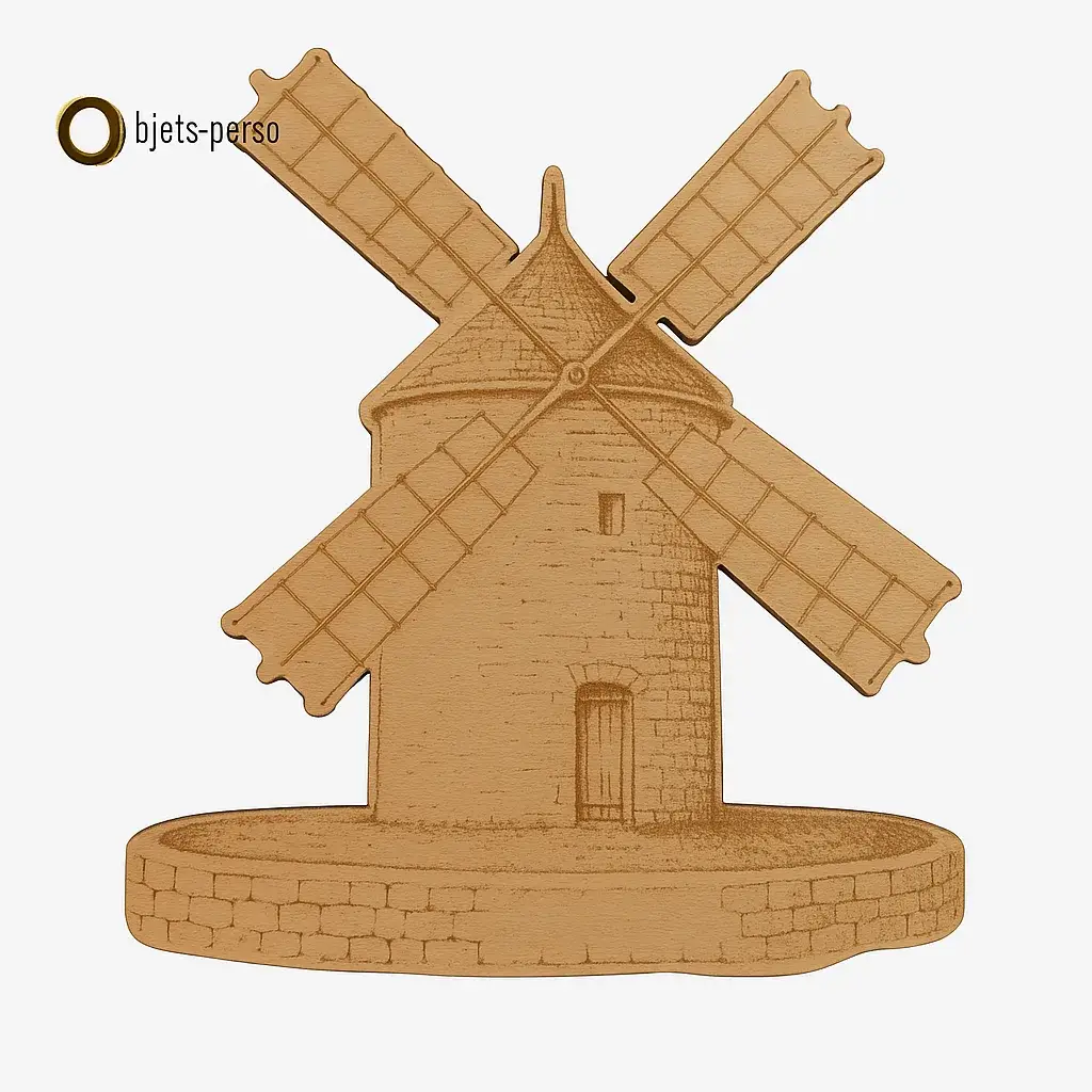 Moulin de Provence en Bois – 150×180 mm – Personnalisable