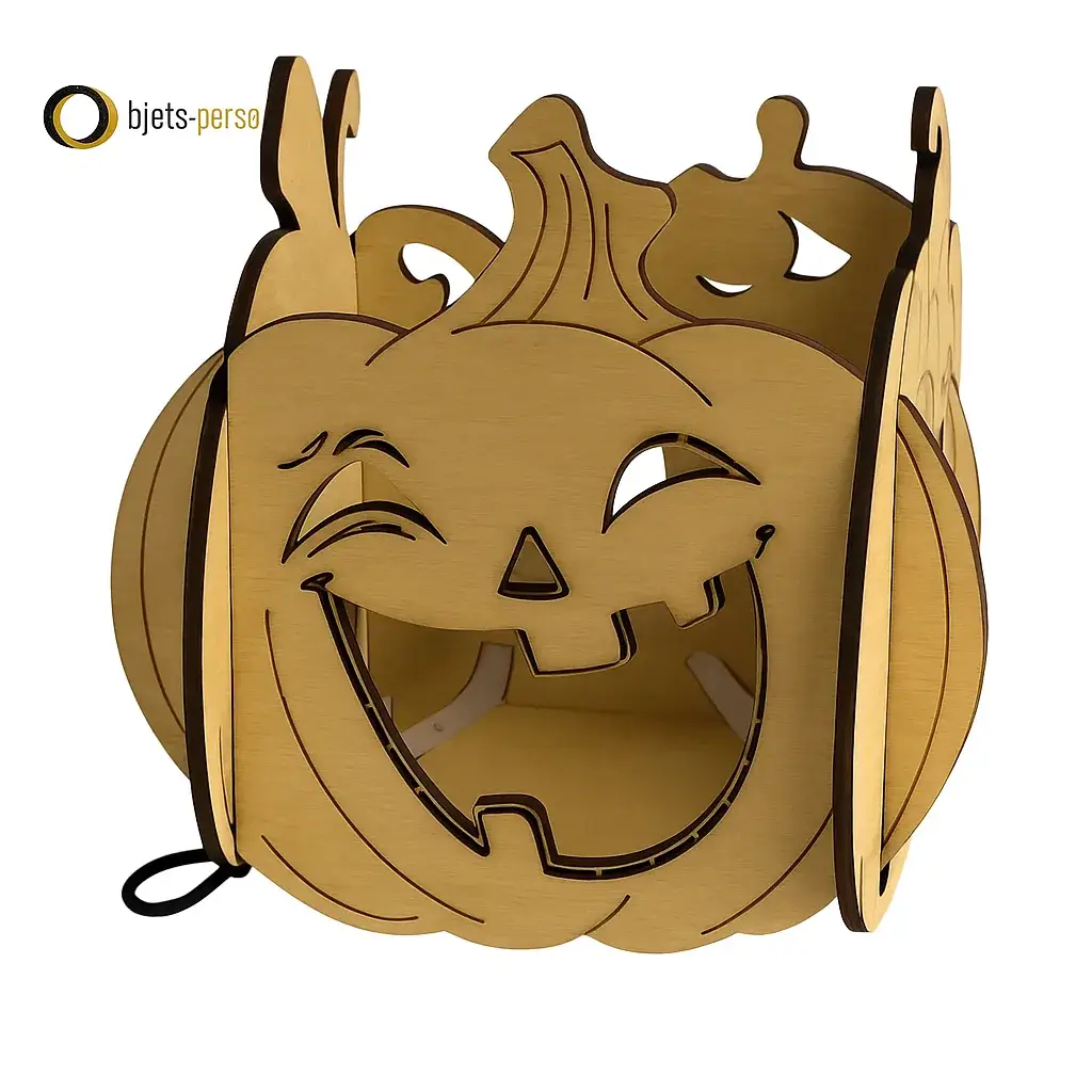 Citrouille Halloween Lumineuse en Bois – Personnalisable avec LED Multicolore
